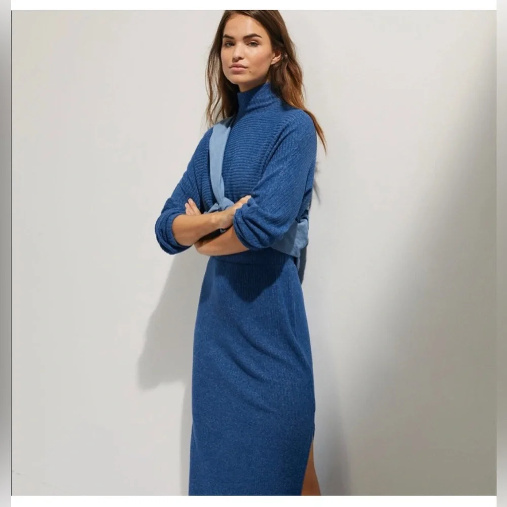Anthropologie Mariah Ribbed Knit Blue Maxi Sweater Dress Size XL - Picture 4 of 14